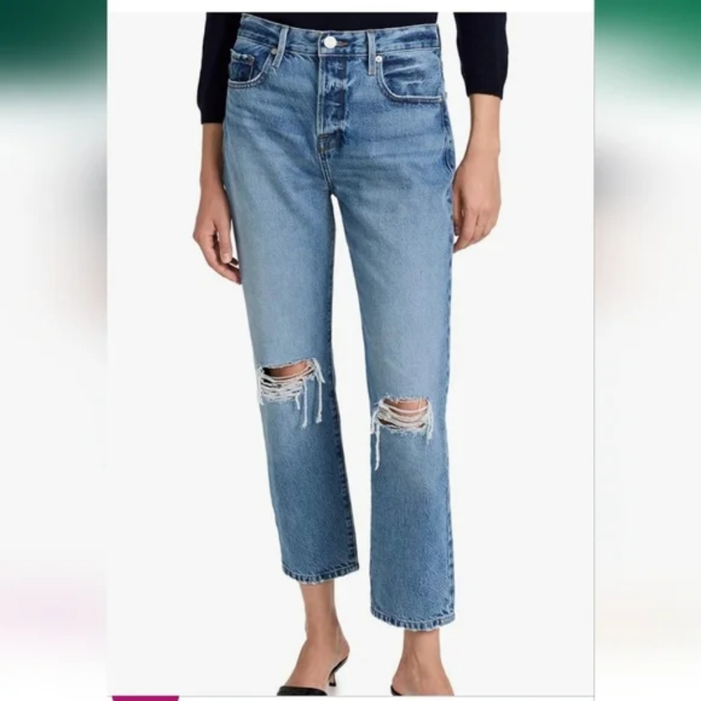 Frame Denim Le High Straight Light Blue Cropped Jeans 29